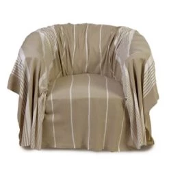Fouta Futée Housses De Fauteuil Jeté Fauteuil Coton Fond Blanc Rayures Bleu Roi 200 X 200 -Housses de canapé Soldes casablanca jete de fauteuil coton ecru et rayures blanches 200 x 200 3