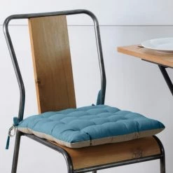 Stof Housses De Chaises Et Galettes De Chaises Coussin De Chaise 2 Faces Pétrole Et Lin 40x40 -Housses de canapé Soldes coussin de chaise 2 faces petrole et lin 40x40 4