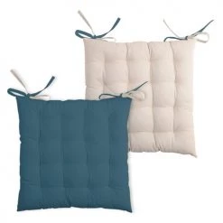 Stof Housses De Chaises Et Galettes De Chaises Coussin De Chaise 2 Faces Pétrole Et Lin 40x40 -Housses de canapé Soldes coussin de chaise 2 faces petrole et lin 40x40 5