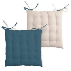 Stof Housses De Chaises Et Galettes De Chaises Coussin De Chaise 2 Faces Pétrole Et Lin 40x40 -Housses de canapé Soldes coussin de chaise 2 faces petrole et lin 40x40 7