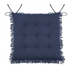Stof Housses De Chaises Et Galettes De Chaises Coussin De Chaise En Coton Bleu Marine à Franges 40x40