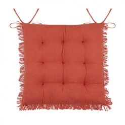 Stof Housses De Chaises Et Galettes De Chaises Coussin De Chaise En Coton Terracotta à Franges 40x40