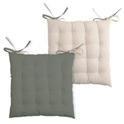 Home Maison Housses De Chaises Et Galettes De Chaises Galette De Chaise Bicolore à Nouette Coton Kaki/lin 40 X 40 -Housses de canapé Soldes galette de chaise bicolore a nouette coton kaki lin 40 x 40 5