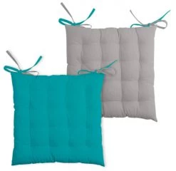 Lovely Casa Housses De Chaises Et Galettes De Chaises Galette De Chaise Bicolore Coton Celadon/souris 40x40