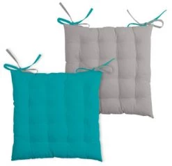 Lovely Casa Housses De Chaises Et Galettes De Chaises Galette De Chaise Bicolore Coton Celadon/souris 40x40 -Housses de canapé Soldes galette de chaise bicolore coton celadon souris 40x40 2