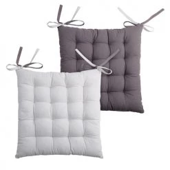 Lovely Casa Housses De Chaises Et Galettes De Chaises Galette De Chaise Bicolore Coton Gris/perle 40x40 -Housses de canapé Soldes galette de chaise bicolore coton gris perle 40x40 4