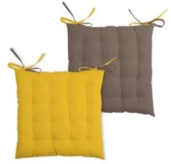 Lovely Casa Housses De Chaises Et Galettes De Chaises Galette De Chaise Bicolore Coton Celadon/souris 40x40 -Housses de canapé Soldes galette de chaise bicolore coton moutarde taupe 40x40 1