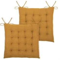 Home Maison Housses De Chaises Et Galettes De Chaises Galette De Chaise Matelassée En Nid D'abeille Coton Curry 40 X 40 -Housses de canapé Soldes galette de chaise matelassee en nid d abeille coton curry 40 x 40 3