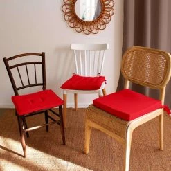 Home Maison Housses De Chaises Et Galettes De Chaises Galette De Chaise Uni En Pur Coton Coton Rouge 38 X 38 -Housses de canapé Soldes galette de chaise uni en pur coton coton rouge 38 x 38 5