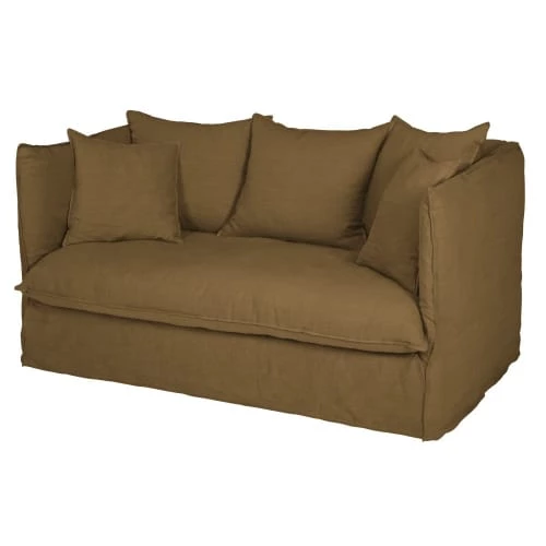 Maisons Du Monde Housses De Canapé Housse De Canapé 2 Places En Lin Froissé Marron Havane 4 Maisons Du Monde Housses De Canapé Housse De Canapé 2 Places En Lin Froissé Marron Havane – Image 2
