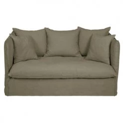 Maisons Du Monde Housses De Canapé Housse De Canapé 2 Places En Lin Froissé Vert Kaki