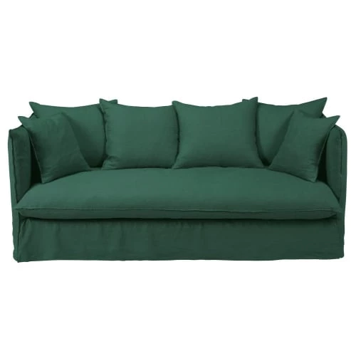 Maisons Du Monde Housses De Canapé Housse De Canapé 3/4 Places En Lin Froissé Vert 3 Maisons Du Monde Housses De Canapé Housse De Canapé 3/4 Places En Lin Froissé Vert