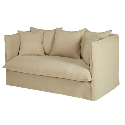 Maisons Du Monde Housses De Canapé Housse De Canapé Convertible 2 Places En Lin Froissé Beige Ficelle 5 Maisons Du Monde Housses De Canapé Housse De Canapé Convertible 2 Places En Lin Froissé Beige Ficelle – Image 3