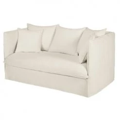 Maisons Du Monde Housses De Canapé Housse De Canapé Convertible 2 Places En Lin Froissé Blanc -Housses de canapé Soldes housse de canape convertible 2 places en lin froisse blanc 1000 12 15 204318 3