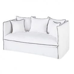 Maisons Du Monde Housses De Canapé Housse De Canapé Convertible 2 Places En Lin Froissé Blanc à Volants -Housses de canapé Soldes housse de canape convertible 2 places en lin froisse blanc a volants 1000 11 31 204334 3