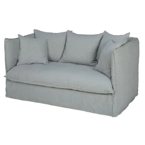 Maisons Du Monde Housses De Canapé Housse De Canapé Convertible 2 Places En Lin Froissé Gris Clair 4 Maisons Du Monde Housses De Canapé Housse De Canapé Convertible 2 Places En Lin Froissé Gris Clair – Image 2