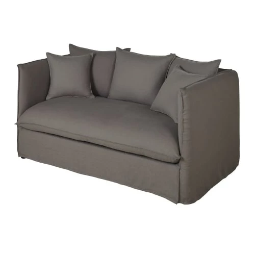 Maisons Du Monde Housses De Canapé Housse De Canapé Convertible 2 Places En Lin Supérieur Gris 6 Maisons Du Monde Housses De Canapé Housse De Canapé Convertible 2 Places En Lin Supérieur Gris – Image 4