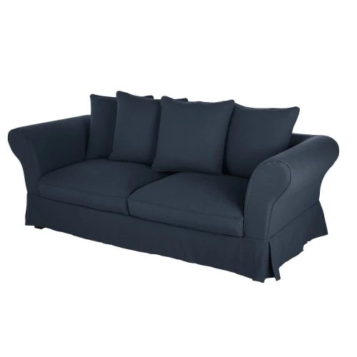 Maisons Du Monde Housses De Canapé Housse De Canapé Convertible 3/4 Places (12 Cm) En Lin Froissé Bleu Nuit 4 Maisons Du Monde Housses De Canapé Housse De Canapé Convertible 3/4 Places (12 Cm) En Lin Froissé Bleu Nuit – Image 2