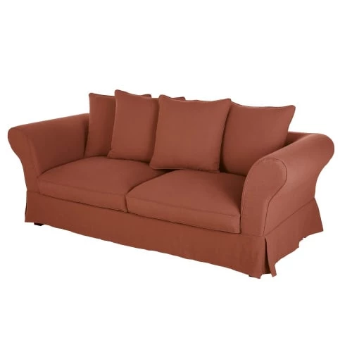 Maisons Du Monde Housses De Canapé Housse De Canapé Convertible 3/4 Places (12 Cm) En Lin Froissé Terracotta 5 Maisons Du Monde Housses De Canapé Housse De Canapé Convertible 3/4 Places (12 Cm) En Lin Froissé Terracotta – Image 3