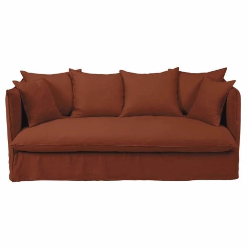 Maisons Du Monde Housses De Canapé Housse De Canapé Convertible 3/4 Places En Lin Froissé Terracotta 3 Maisons Du Monde Housses De Canapé Housse De Canapé Convertible 3/4 Places En Lin Froissé Terracotta