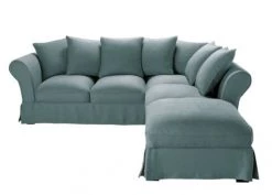 Maisons Du Monde Housses De Canapé Housse De Canapé D'angle Convertible (6 Cm) En Lin Froissé Bleu Céladon