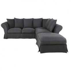 Maisons Du Monde Housses De Canapé Housse De Canapé D'angle Convertible (6 Cm) En Lin Froissé Gris Anthracite