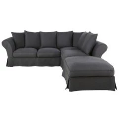 Maisons Du Monde Housses De Canapé Housse De Canapé D'angle Convertible (6 Cm) En Lin Froissé Vert Kaki -Housses de canapé Soldes housse de canape d angle convertible 6 cm en lin froisse gris anthracite roma 1000 6 39 204465 1 1