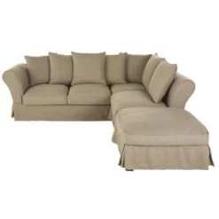 Maisons Du Monde Housses De Canapé Housse De Canapé D'angle Convertible En Lin Froissé Blanc -Housses de canapé Soldes housse de canape d angle convertible en lin froisse beige ficelle roma 1000 13 5 204472 1 2
