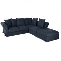 Maisons Du Monde Housses De Canapé Housse De Canapé D'angle Convertible En Lin Froissé Bleu Nuit -Housses de canapé Soldes housse de canape d angle convertible en lin froisse bleu nuit 1000 0 9 204476 3