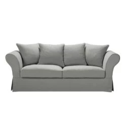 Maisons Du Monde Housses De Canapé Housse De Canapé Fixe Et Convertible 3/4 Places (6 Cm) En Lin Froissé Blanc -Housses de canapé Soldes housse de canape fixe et convertible 3 4 places 6 cm en lin froisse gris clair roma 1000 12 11 204437 1 1