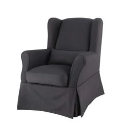 Maisons Du Monde Housses De Fauteuil Housse De Fauteuil à Rayures En Coton Beige -Housses de canapé Soldes housse de fauteuil en coton anthracite cottage 1000 5 0 147395 0