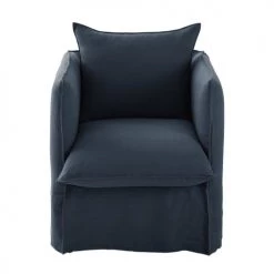 Maisons Du Monde Housses De Fauteuil Housse De Fauteuil En Lin Froissé Bleu Nuit