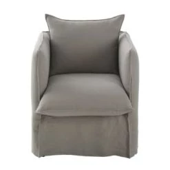 Maisons Du Monde Housses De Fauteuil Housse De Fauteuil En Lin Froissé Gris Anthracite -Housses de canapé Soldes housse de fauteuil en lin froisse gris clair louvain 1000 5 35 204379 1 10
