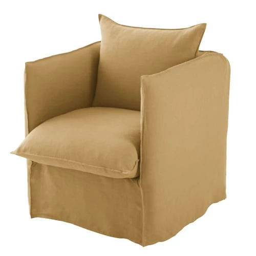 Maisons Du Monde Housses De Fauteuil Housse De Fauteuil En Lin Froissé Ocre 3 Maisons Du Monde Housses De Fauteuil Housse De Fauteuil En Lin Froissé Ocre – Image 2