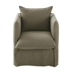 Maisons Du Monde Housses De Fauteuil Housse De Fauteuil En Lin Froissé Vert Kaki