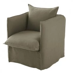 Housses de canapé Soldes -Housses de canapé Soldes housse de fauteuil en lin froisse vert kaki 1000 11 0 204385 2