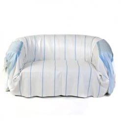 Fouta Futée Housses De Canapé Jeté De Canapé 100% Coton Blanc Rayures Bleu 200 X 300
