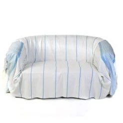 Fouta Futée Housses De Canapé Jeté De Canapé 100% Coton Blanc Rayures Bleu 200 X 300 -Housses de canapé Soldes jete de canape 100 coton blanc rayures bleu 200 x 300 3